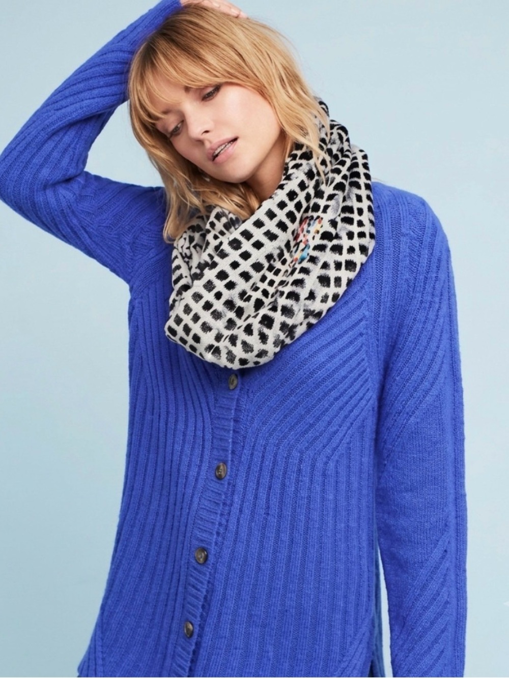 ANTHROPOLOGIE | MOTH Oversized High Low Button Front Blue Cardigan S